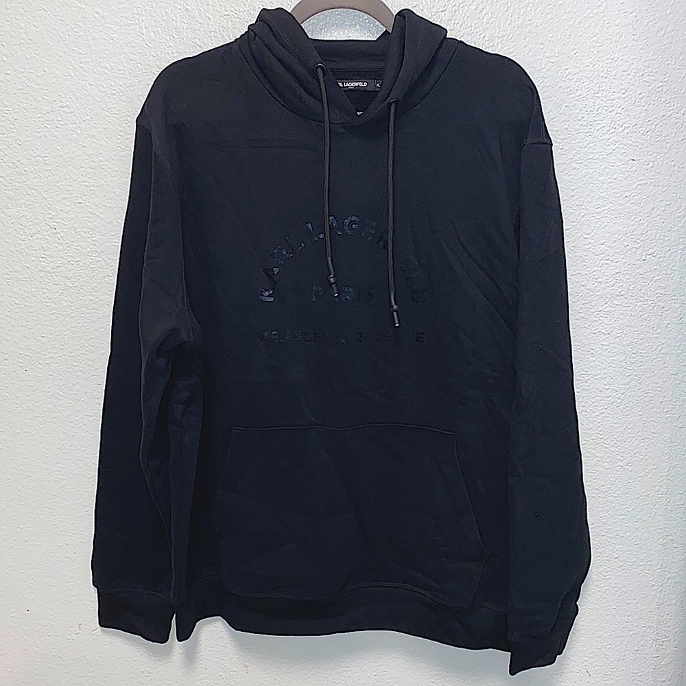 NWT Karl Lagerfeld Latitude Print Pullover Hoodie black